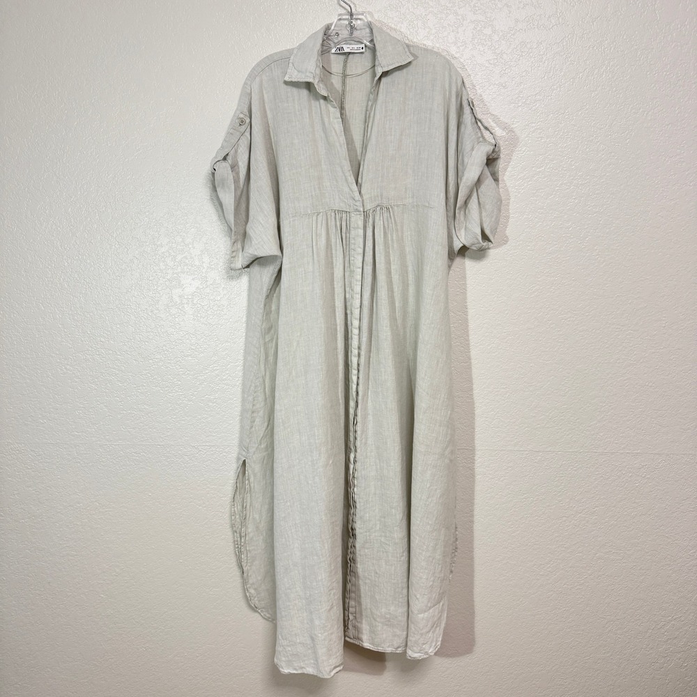 Zara Light Beige Linen Midi Dress